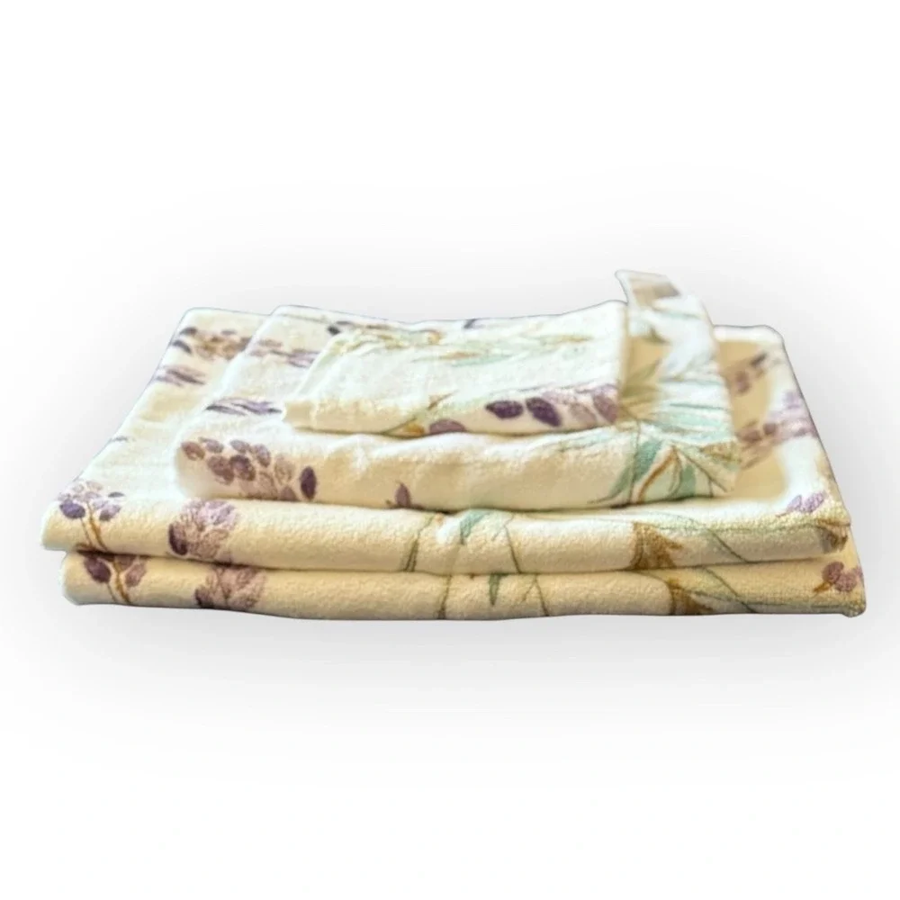 Set 3 Pottery Barn Floral Organic Towel SET Hand,‎ Bath & Washcloth